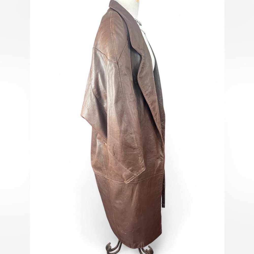 Vintage 80s Scully Soft Leather Trench long Coat XS (Oversized) vintage - Picture 4 of 8